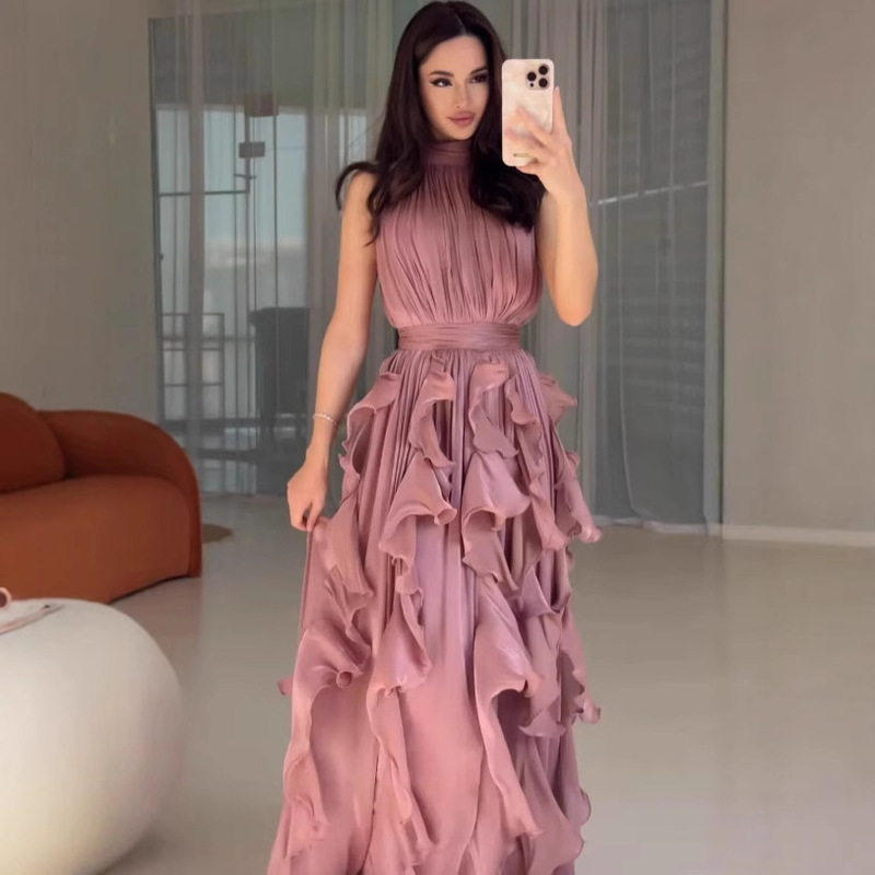 2025 New Summer Style European and American Amazon Sleeveless One-Shoulder Sexy Lace-Up Side Slit Mid-Length Dress 2025 New Summer Style European and American Amazon Sleeveless One-Shoulder Sexy Lace-Up Side Slit Mid-Length Dress