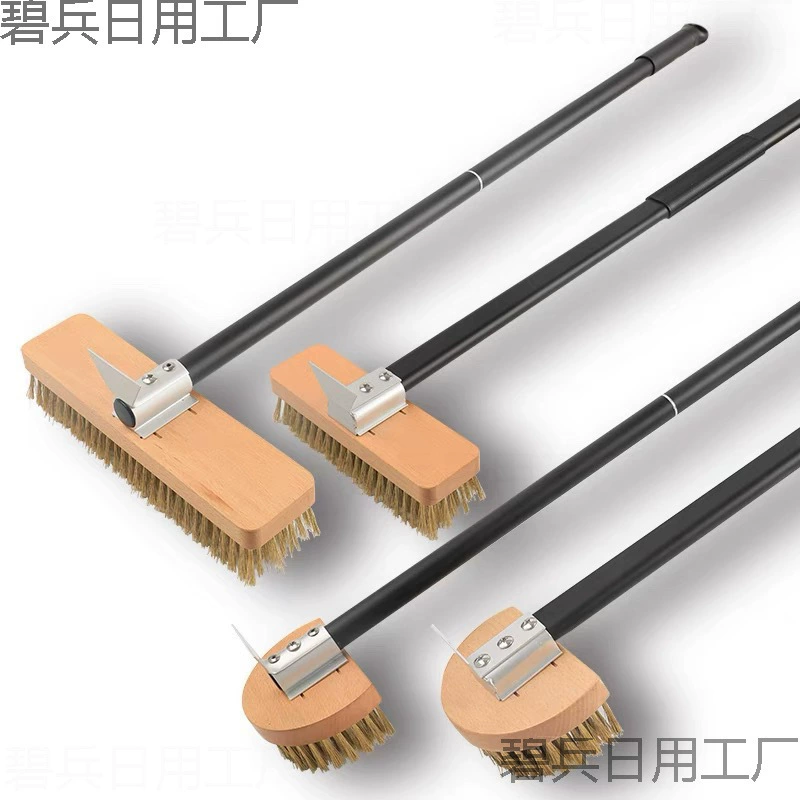 Щетка для печи для пиццы, щетка из медной проволоки, инструмент для пиццы с удлиненной ручкой из алюминиевого сплава, деревянная ручка, щетка из стальной проволоки, инструмент для пиццы с длинной ручкой