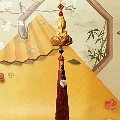 Car Hanging Decoration Boxwood Single Car hanging - long-tassel-guanyin-pendant-brown