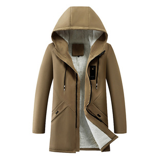 Foreign trade cross-border autumn and winter new wholesale plus size men's fleece-lined thickened mid-length hooded jacket windbreaker coat for men
