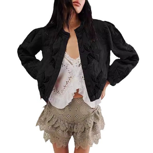 Amazon 2025 transfronterizo Europa y los Estados Unidos otoño y invierno de algodón de alta calidad lavado de algodón de hoja de arce bordado chaqueta de mujer ropa de algodón