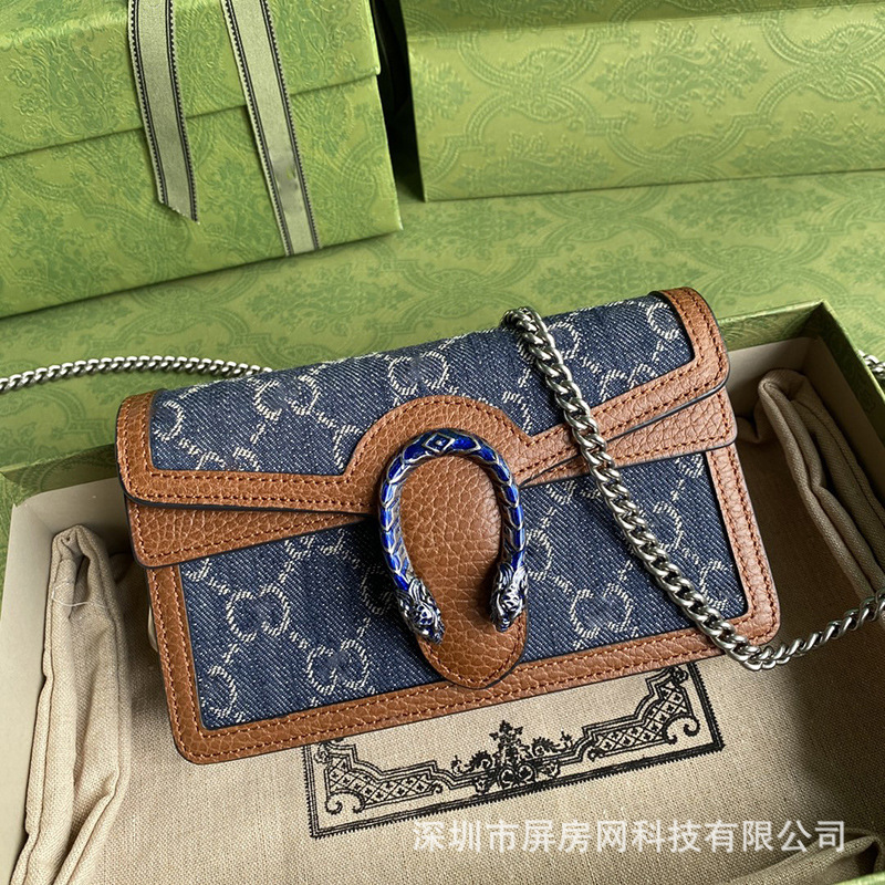 Gucci Dionysus mavi denim mini çanta - pələng başlıqlı zəncirli