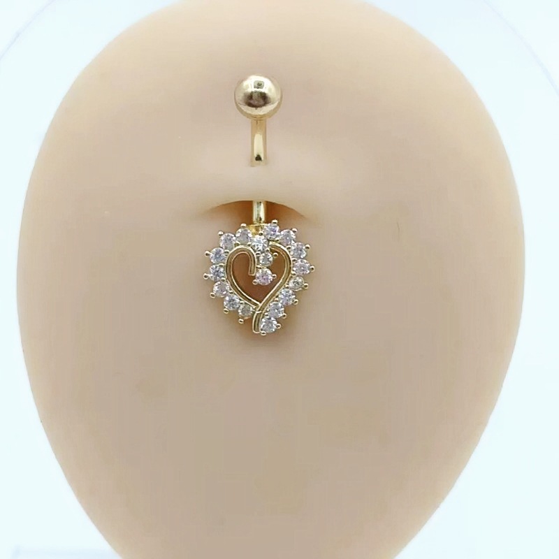 Peach Heart Zircon Navel Ring Love Belly Button Piercing Jewelry Gold detail image 9