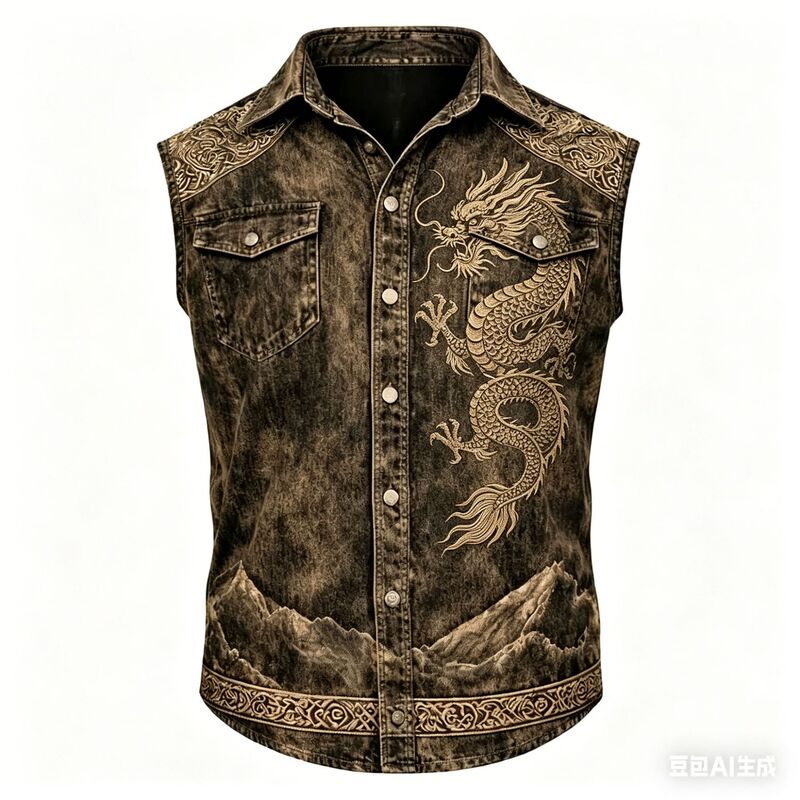 Workwear Retro Hong Kong Style Loose Vest Shirt Youth Jacket Men's Casual High Street Sleeveless Shirt Trendy Brand