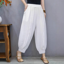 2025年夏季文艺复古天丝棉麻裤奶奶裤小脚裤绣花哈伦裤宽松裤