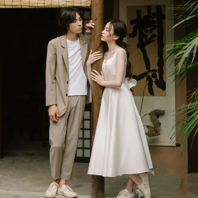 Travel Photography Light Wedding Dress New Style for Marriage Registration Daily French Simple Dress Retro Satin Forest Style Hepburn Style Mini Dress Travel Photography Light Wedding Dress New Style for Marriage Registration Daily French Simple Dress Retro Satin Forest Style Hepburn Style Mini Dress