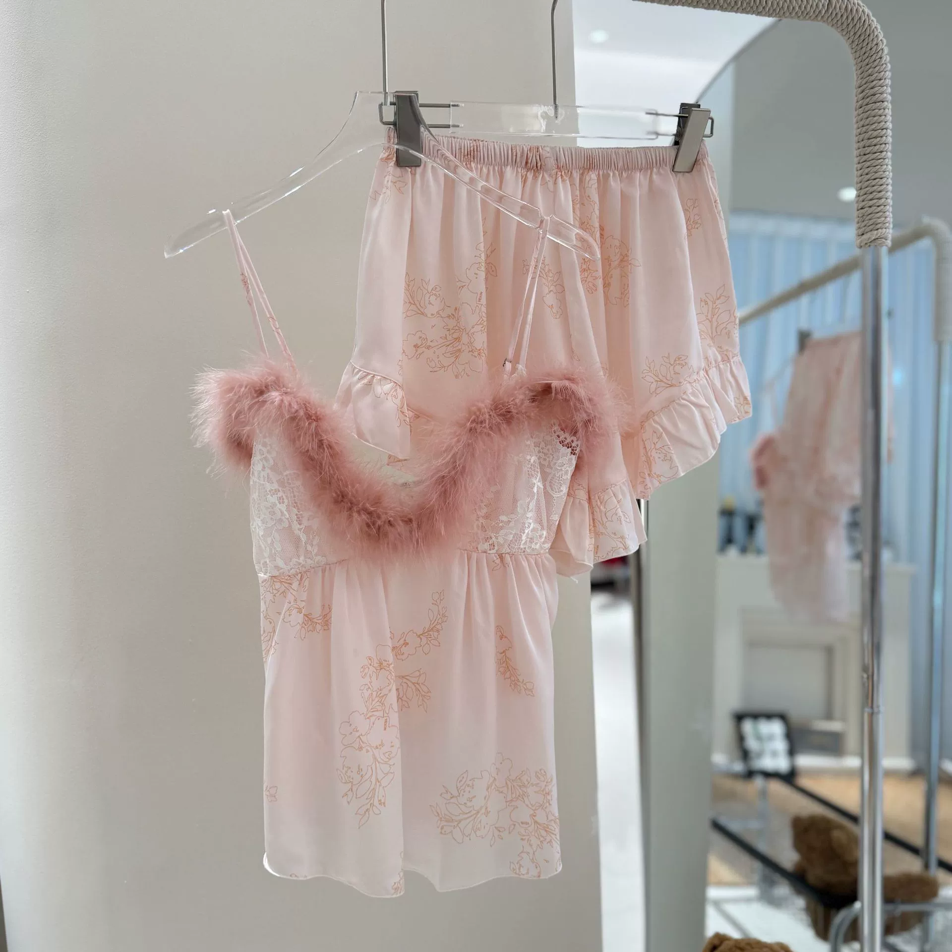 Fuchsia summer pijama, silk sexy thin set, lifting effect