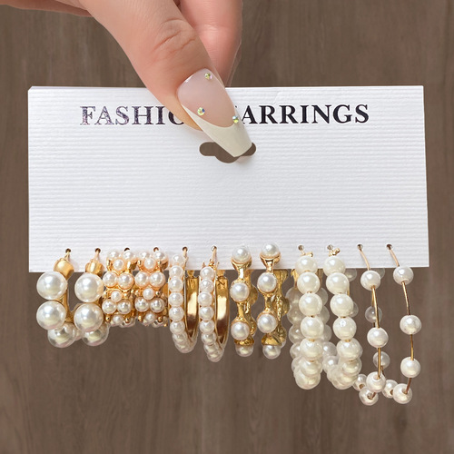 Muse Fashion Cross-border New Women's Earring Set European and American Retro Heart Butterfly Pearl Earring Set Combo Wholesale