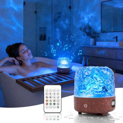 Waterproof shower light with Bluetooth speaker, 16-color adjustable remote control, touch control, rechargeable ocean wave projection light