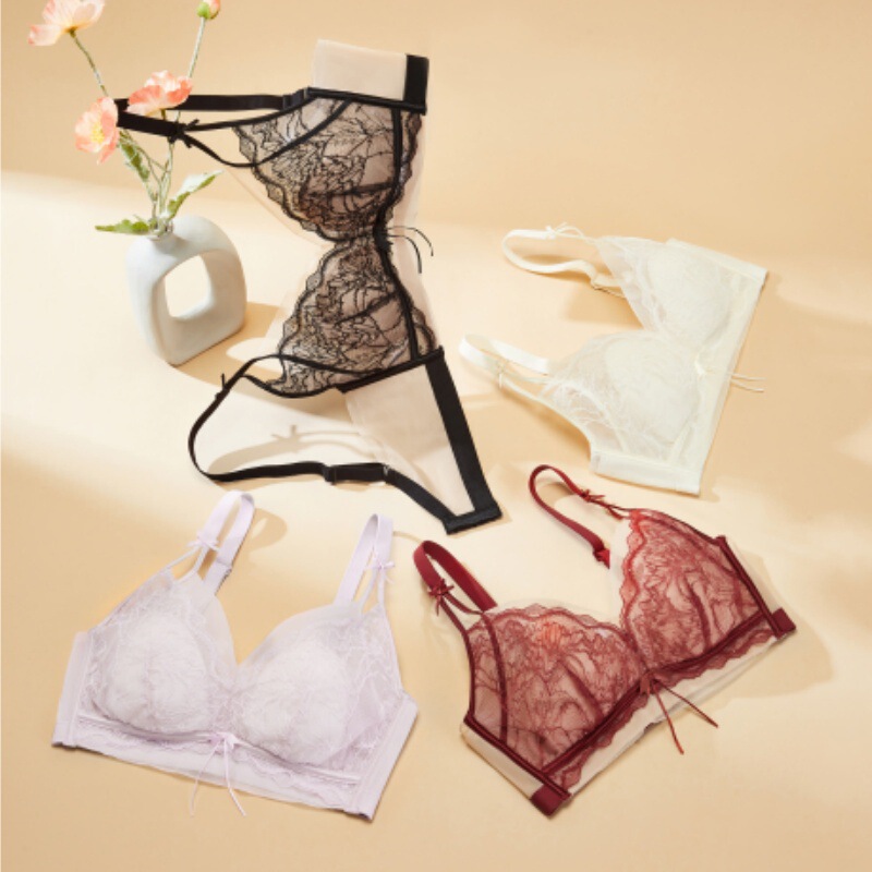 939 Sexy Ultra-Thin Rabbit Ear Deep V Lace Crystal Thin Cup Bra Push-Up Breathable Big Bust Minimizing Fashionable Lingerie