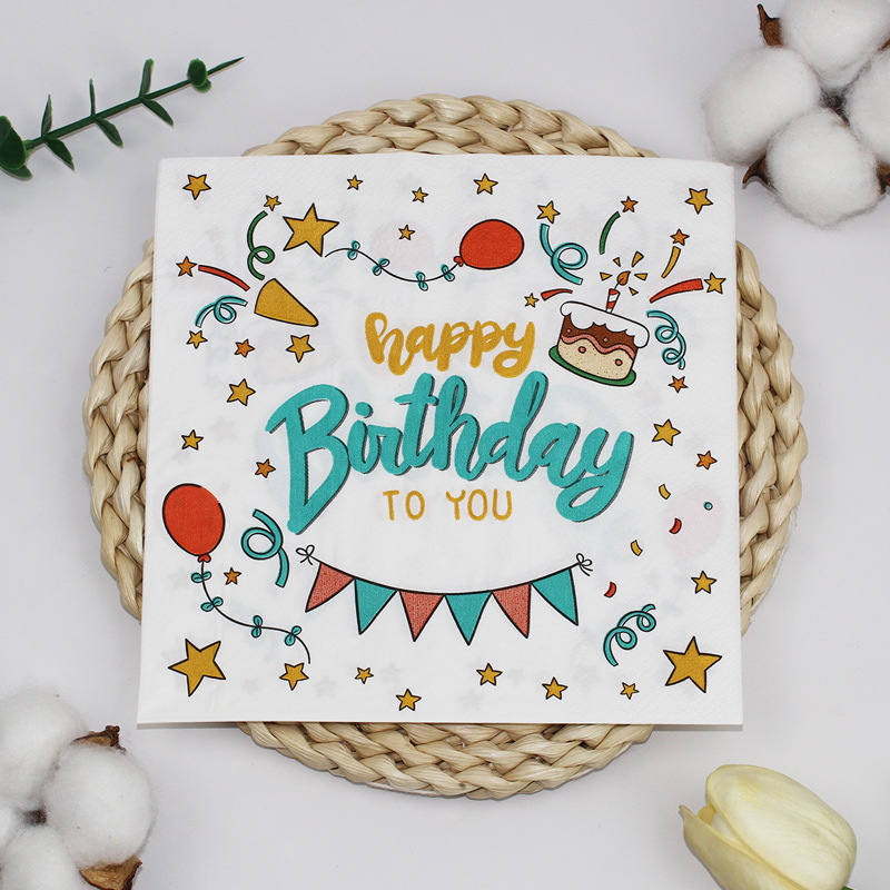 Nuevos productos, nuevas servilletas impresas, restaurantes de hoteles, decoraciones de fiestas de cumpleaños, toallas de papel, pañuelos cuadrados desechables en la sala de estar del hogar