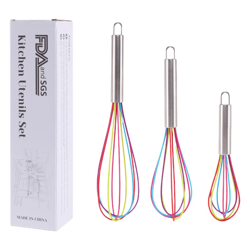 Baking tools silicone egg beater handheld cream egg mixer color 8 inch 10 inch 12 inch set