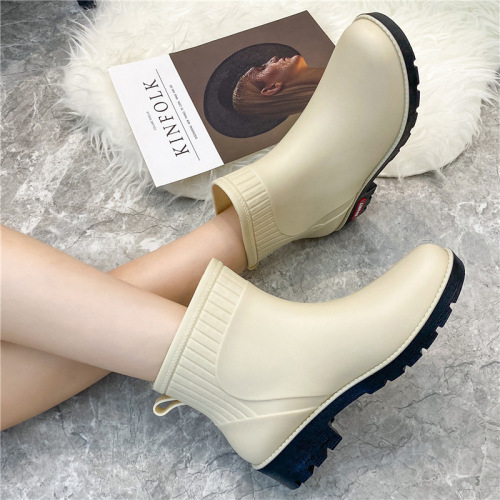 Women's Korean Fashion Short Waterproof Ankle Boots, Mid-Calf Summer Kitchen Work Rubber Shoes, Spring and Autumn Matching Shoes, Rain Boots for Women, Trendy