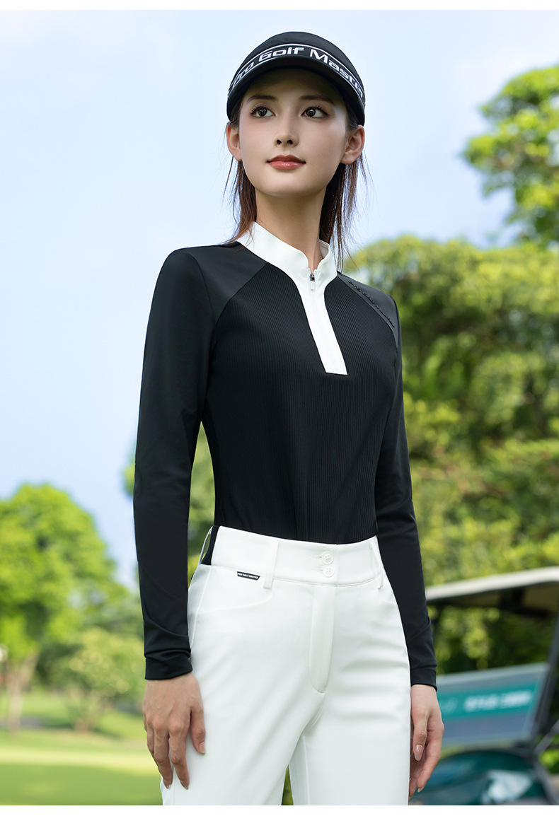Áo polo dài tay nữ golf PGM họa tiết kẻ dọc mỏng nhẹ — Tay áo dài màu trắng [thoáng khí và thấm mồ hôi/kết cấu dọc/vải co giãn] YF840 chi tiết 12