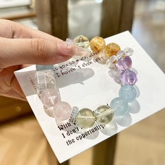 多宝天然水晶手串女感甜美温柔水晶串珠清透海蓝宝手饰品