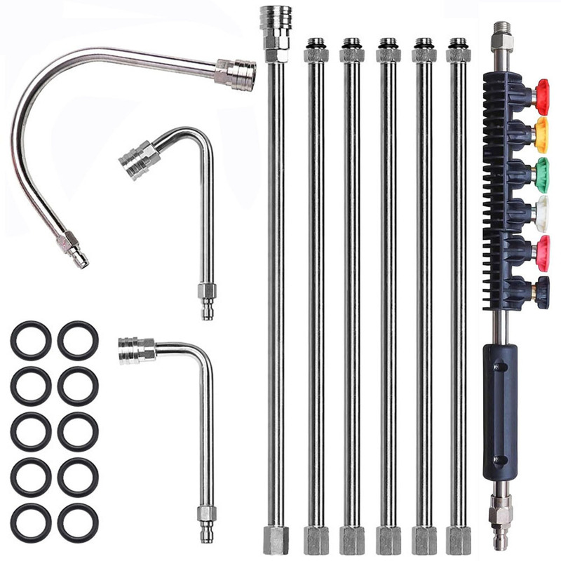 High-Pressure Water Gun Stainless Steel Extension Rods, Pack of Ten, Welded, Leak-Proof, Roof Extension Rods, 1/4 Quick Connect, 4000Psi