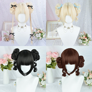 [Lolita Wig Collection] Tiger Mouth Clip Dragon Beard Flower Bud Double Ball Head Wig Cute and Playful Full Head Cover