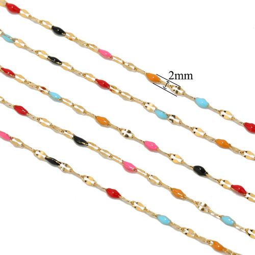 Colorful Drip Oil Lip Chains, Crushed Cross Stainless Steel Chain DIY Necklace Bracelet Ankle Chain Accessory