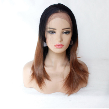 Europa y América de moda negro gradiente castaña pelucita de fibra química delantera encaje cubierta de cabello LW0179