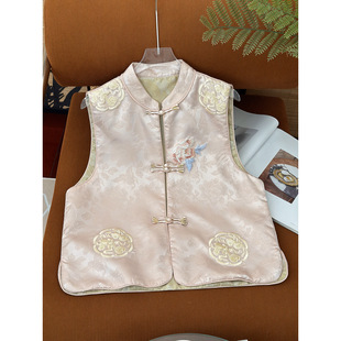 New Chinese-style Heavy Embroidered Jacquard Satin Gentle Vest Women's Spring and Autumn Buckle Sleeveless Ware Shoulder Stacked Jacket New