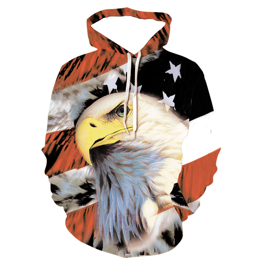 American Flag Eagle Hoodie For Men Crew Neck Plus Size Sweatshirt_voghion.com