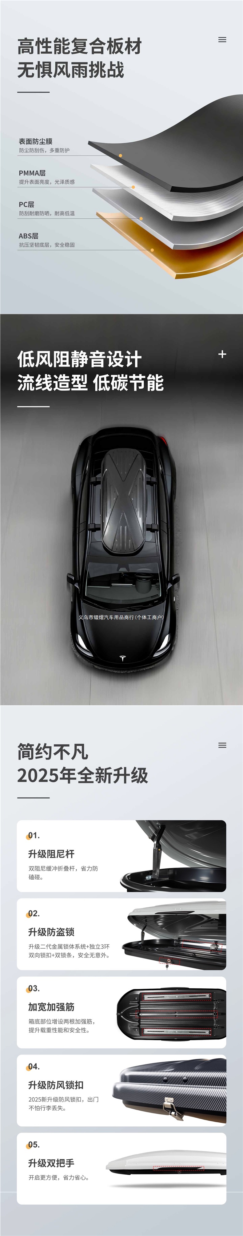 Roof luggage box for SUV, large-capacity, recessed, new universal car luggage rack, travel box with 70kg load capacity