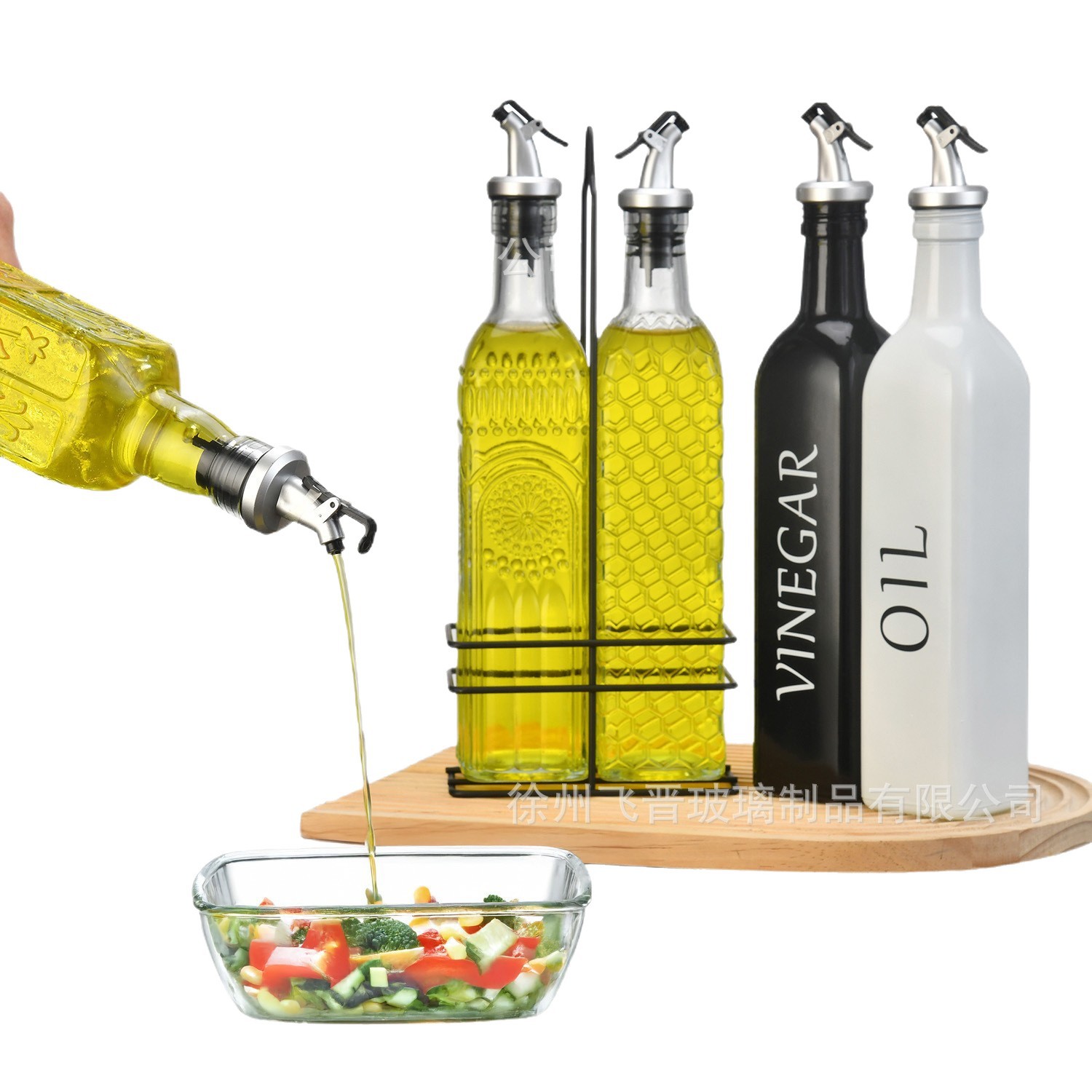 Aceitera Cuadrada de Vidrio en Relieve de 500 ml, Antigoteo para Cocina