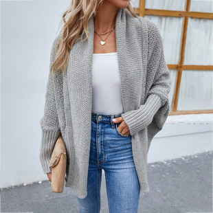 Mao Mao rain 2023 autumn and winter new cross-border Women's sweater solid color bat sleeve European and American sweater cardigan coat women