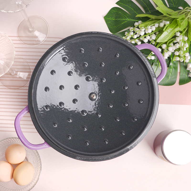 Pequeña felicidad 25cm esmalte plisado olla de sopa doméstica multifuncional antiadherente olla de inducción universal