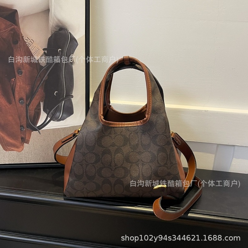 蔻C2025新款老花复古菜篮子包手提单肩斜挎包大容量百搭休闲女包|undefined