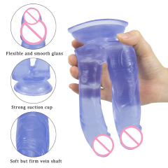 J07透明雙頭陽具仿真雙頭龍陰莖拉拉女同成人用品自慰器手動dildo
