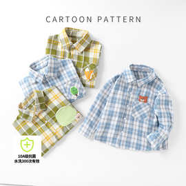 2025婴儿衣服儿童长袖格子衬衫男童女童上衣春秋款休闲童装小童衬