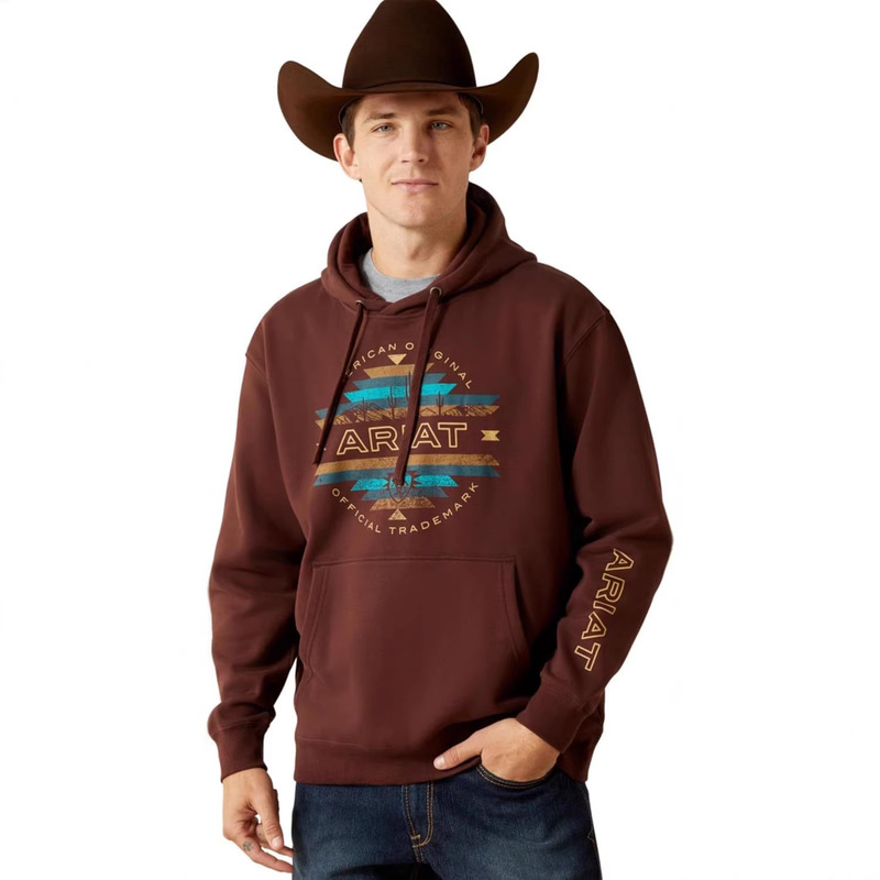 Ariat Men's Carlsbad Canyon Hoodie, Brown In-Stock Pullover Hoodie Sweatshirt