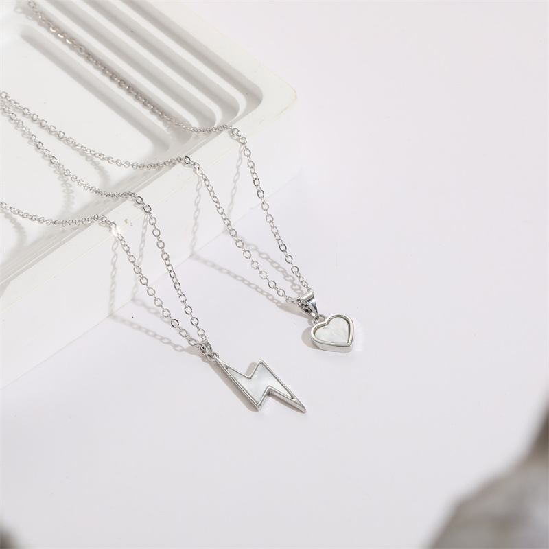 Fashion Heart Shape Lightning Copper Plating Inlay Shell Pendant Necklace 1 Piece