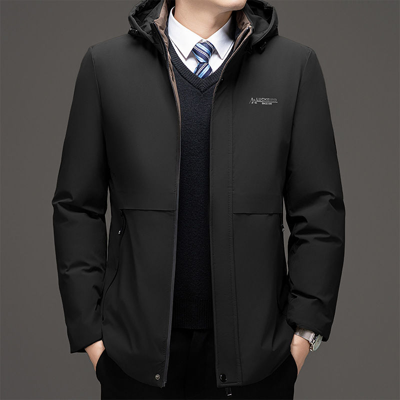 Veste d'hiver décontractée à capuche pour hommes, mi-longue à longue, épaisse et chaude, en coton velours pour papa d'âge moyen et âgé pour hommes_voghion.com