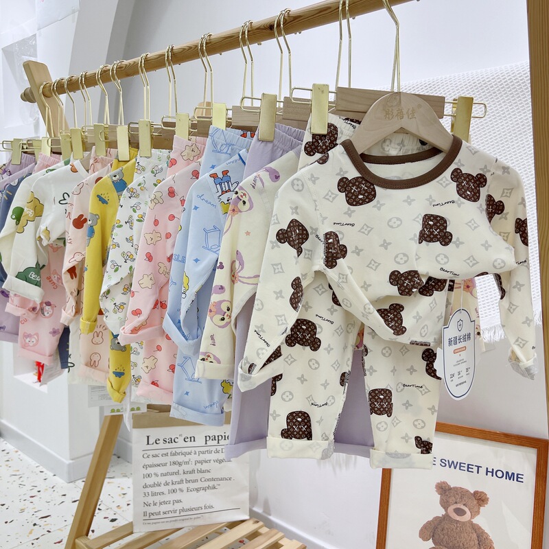 Autumn Lycra Set Children's Long-Sleeved Loungewear for Boys and Girls, Autumn Tops and Pants, One-Piece Wholesale, Brushed Warm Style, Princess Style