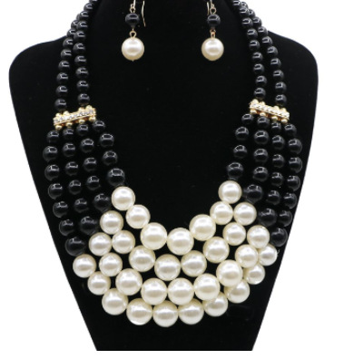 European and American cross-border pearl jewelry set, exaggerated multi-layered colorful pearl necklace, earrings, retro accessories wholesale