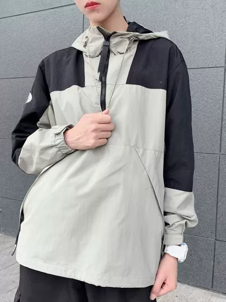 2026 Spring New Style North Face Unisex Color-Block Half-Zip Hooded Jacket Workwear Outdoor Waterproof Coat
