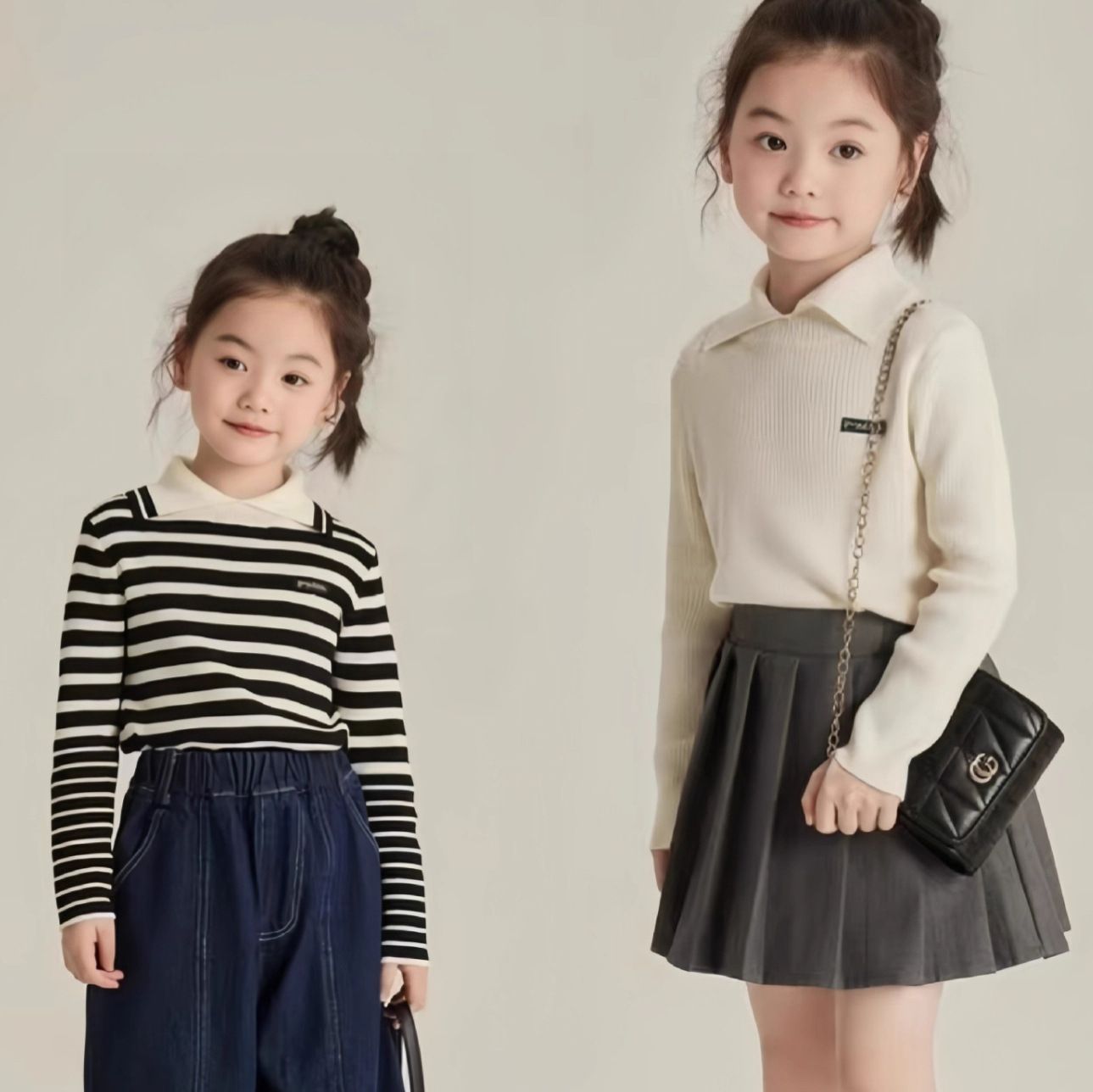 2025 Autumn/Winter New Children's Clothing Striped Collar Slim Fit Knit Sweater for Girls (Korean Style, Stylish Base Layer)