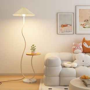 Floor Lamp Next to the Cream Style Sofa, Living Room Side Table, Coffee Table, Bedroom Bedside Pleated Vertical Table Lamp