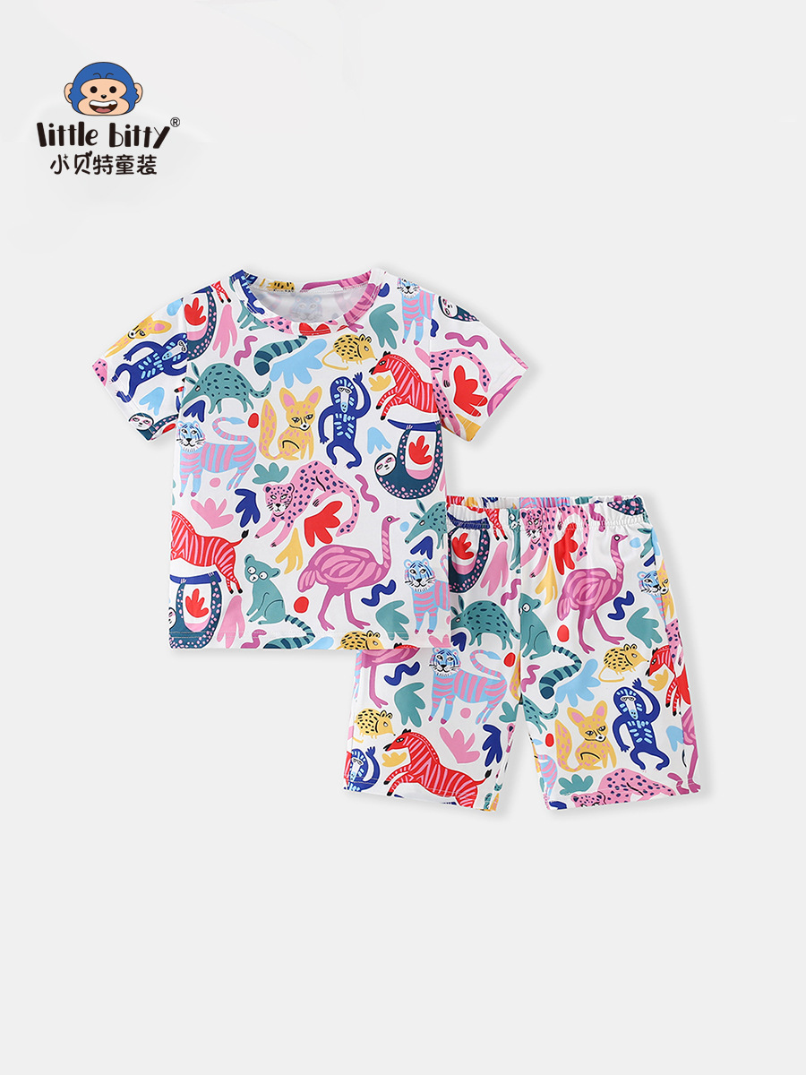 Children's Summer suit Summer New Children's Cartoon suit I Children's Short-sleeved Shorts Two-piece Set Children's suit