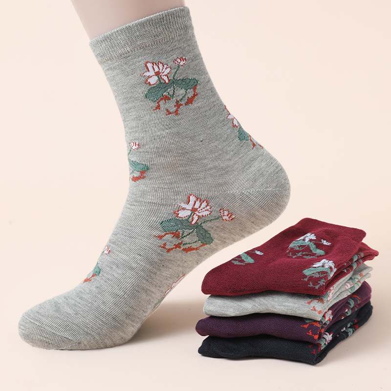 Zhuji socks women's mother socks deodorant spring and autumn four seasons wide mouth jacquard mid-tube socks for the elderly grandma women's socks