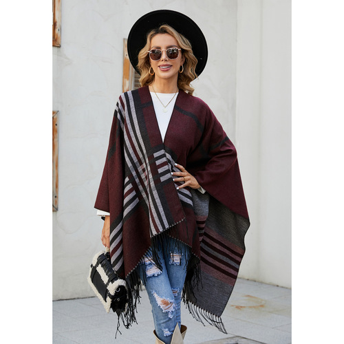  new European and American style striped color matching flower color matching travel and play warm imitation cashmere shawl