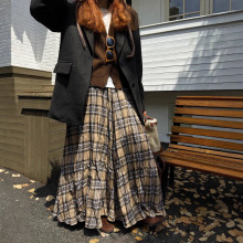 咖色格子半身裙女2025秋冬新款复古宽松显瘦长裙大摆半裙加厚棉裙