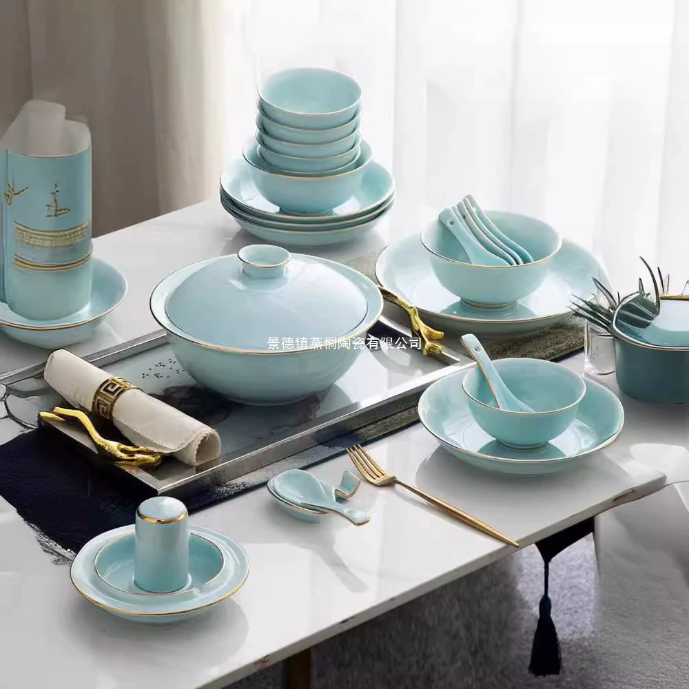 Dishes set household anti-scalding Jingdezhen Palace Phnom Penh housewarming bone china tableware plate bowl gift set without