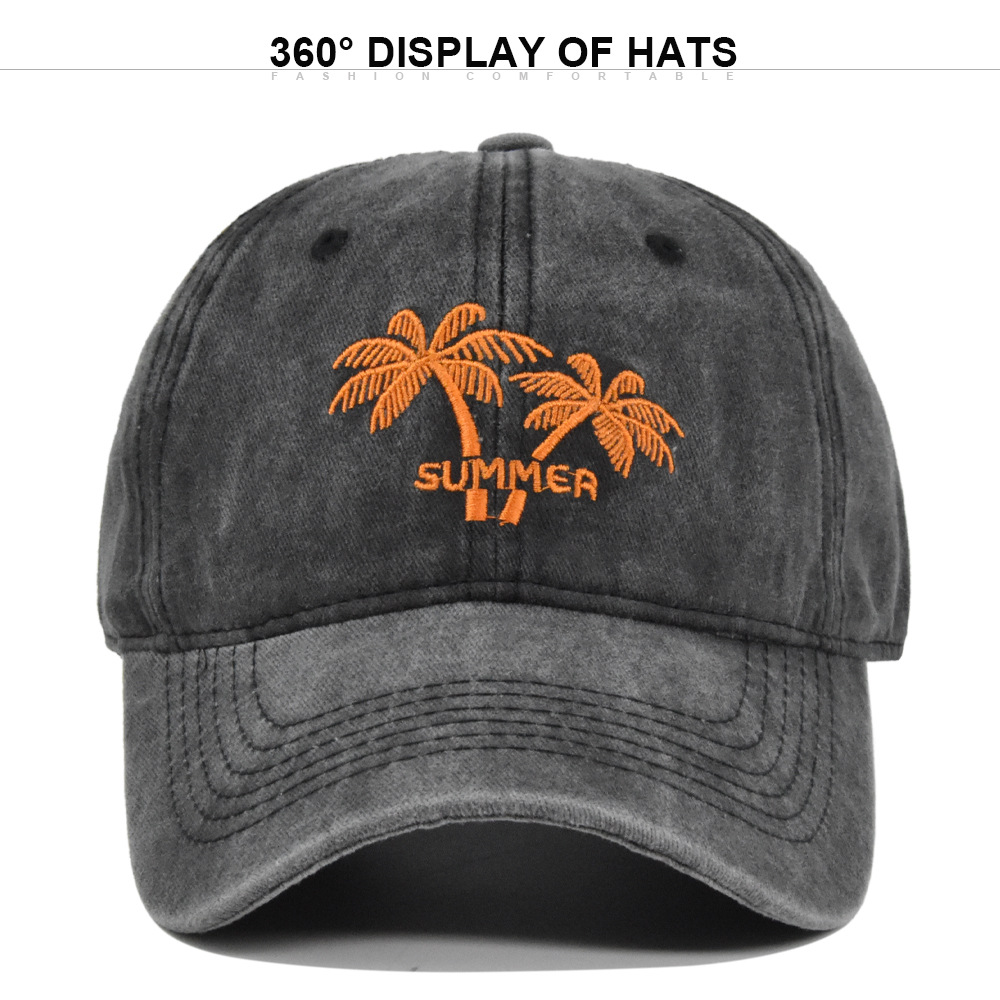 Coconut Baseball Embroidered Duck Tongue Washed Old Sun visor Curved Hat Wide Eaves_voghion.com