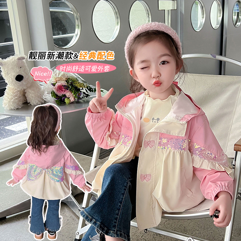 2023 New Style Children's Autumn Outerwear, Windbreaker, Spring and Autumn Style, Hooded Top for Baby Girls, Casual, Versatile, and Stylish