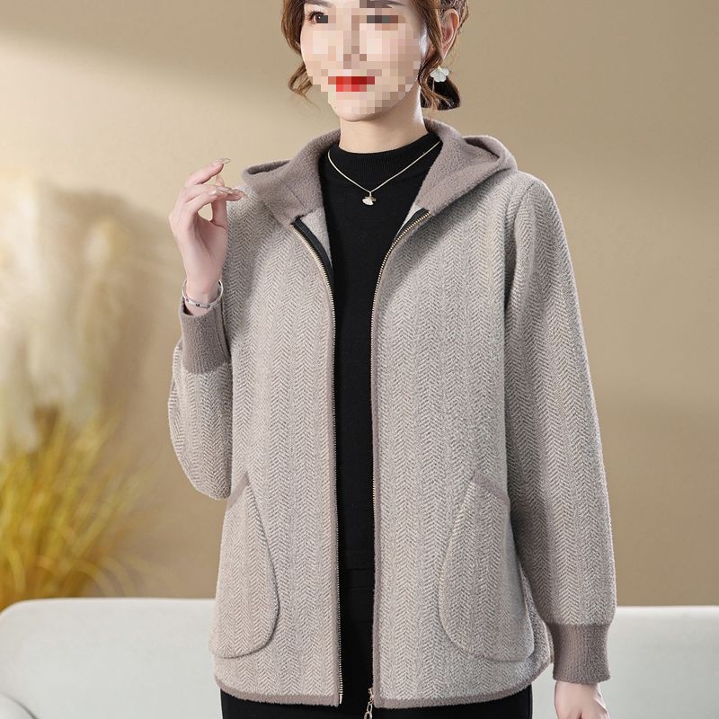 2024 새 어머니의 봄 후드 니트 카디건 여성 한국식 느슨한 중년 여성의 봄과 가을 스웨터 코트