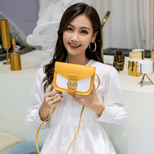 Women's Bag 2020 New Contrast Color Circle Lock Shoulder Small Square Bag Fashion Casual Mobile Phone Bag Gift Small Bag Cute