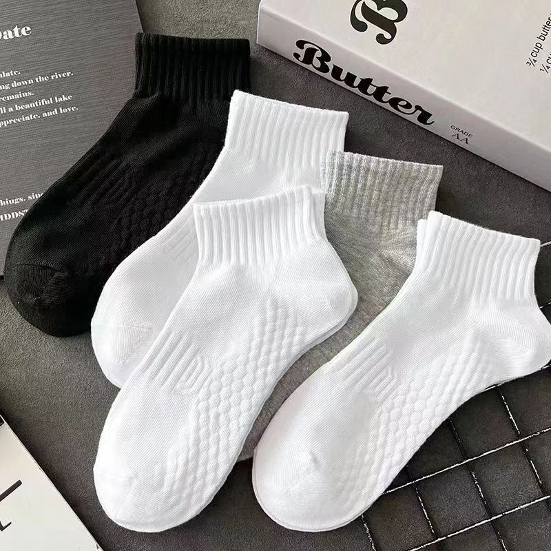 Socks men's sports socks spring and summer honeycomb non-slip short socks black and white gray classic all-match sweat-absorbent student boat socks breathable